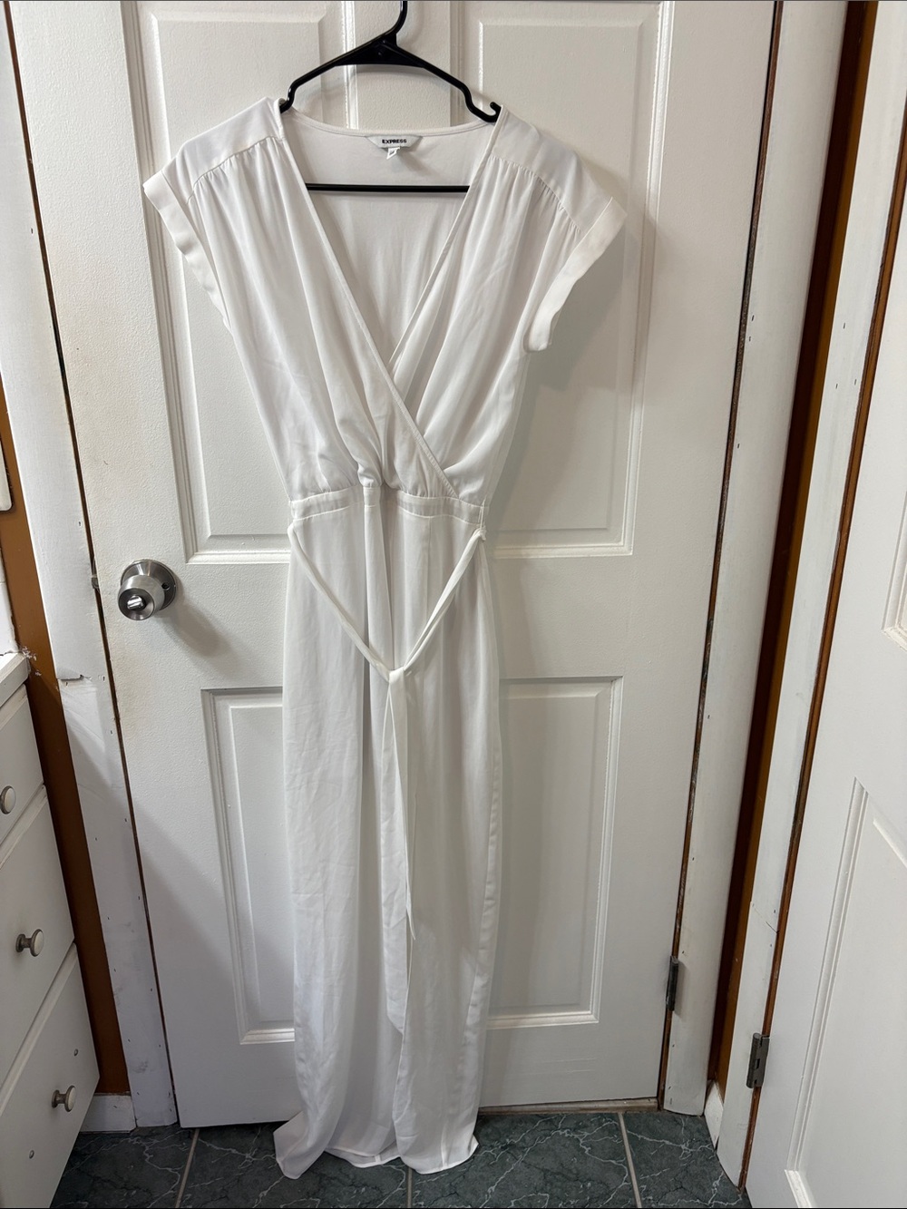 Express White Wrap Maxi Dress with Tie Waist with slit